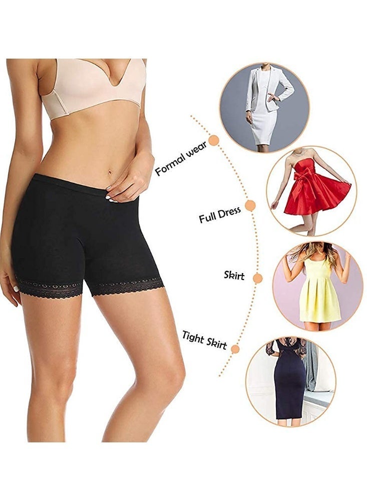 Glamroot Women's/Girl's Cotton Lycra Shorts with Lace Trim Cycling Shorts/Safety Shorts/Under Skirt Shorts/Night Shorts, Black/Beige/Grey, Pack Of 3 - Image 4