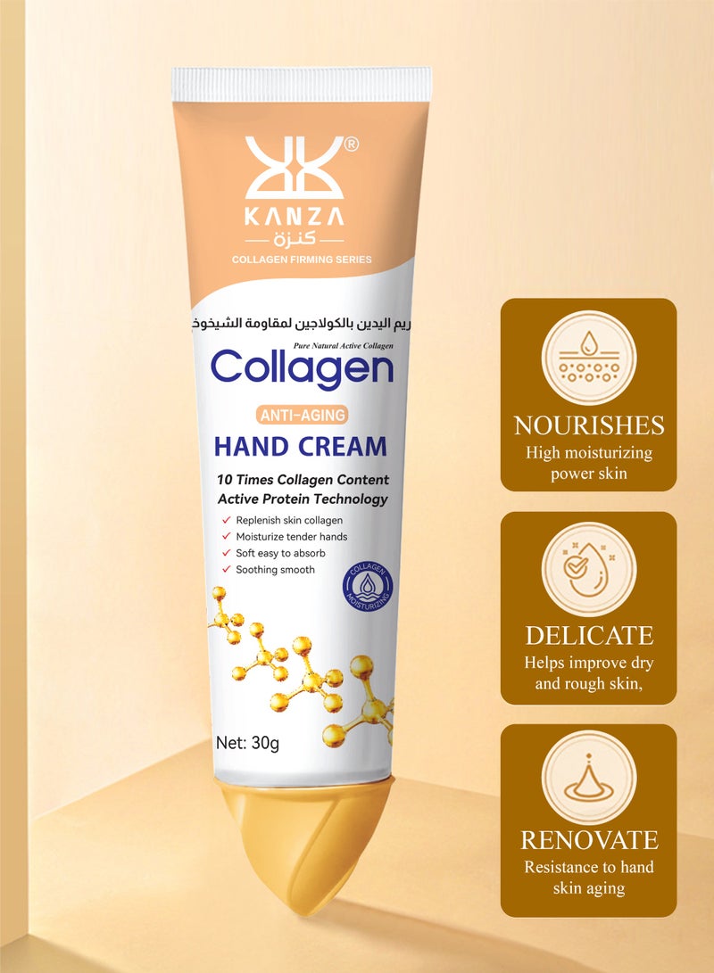 Kanza 3 قطع كريم يد مضاد للشيخوخة بالكولاجين مرطب عميق كريم يد مضاد للتجمد ومنع التشققات ناعم ومشرق كريم يد بالكولاجين مرطب مرطب لإصلاح اليدين الجافة والخشنة 3x30 جرام - Image 3