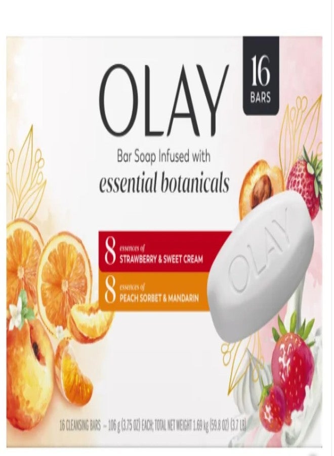 Olay Botanical Bliss Bar Soap - 16 Pack (3.75 oz each) | Infused with Strawberry & Sweet Cream, Peach Sorbet & Mandarin - Image 1