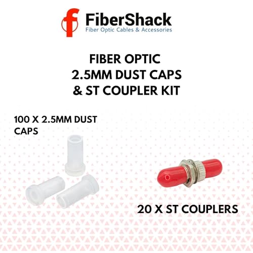 Fibershack - Fiber Optic ST Coupler & Dust Cap Kit for 2.5mm Cables. 20x ST Couplers for STUPC Patch Cords & 100x 2.5mm Clear SC Fiber Optic Dust Caps - Image 2