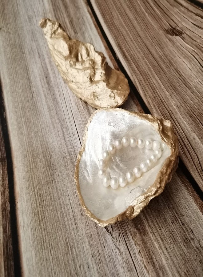 LFaize Oyster Shell Decor, Ring Dish, Bridal Gift, Jewelry Holder, Bridal Shower Favors, Engagement Present,Small Trinket Dish (PearlGold) - Image 4