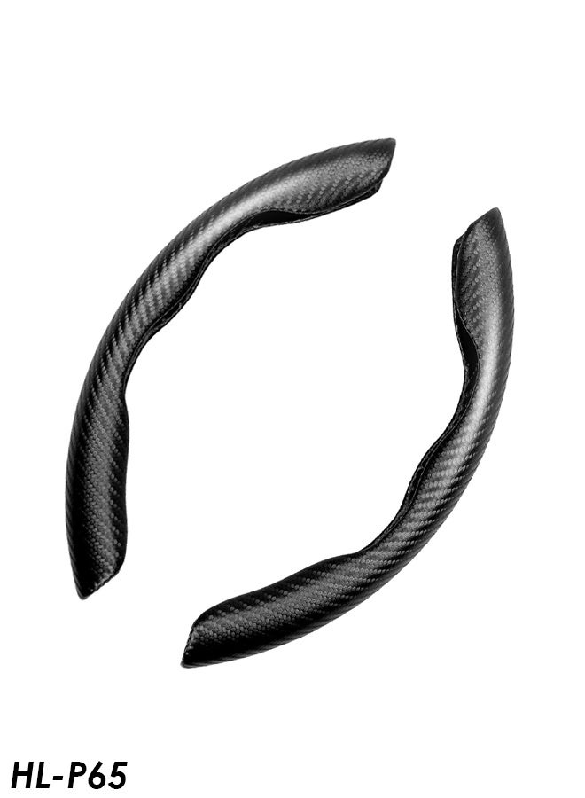 Universal Carbon Fiber Pattern Steering Wheel Cover Grip Pads HL-P65 Anti-Slip, Quick Installation, Comfortable Handle, Safe Driving Accessory for Cars, SUVs, Trucks, Compatible with Round & D-Shaped Steering Wheels - Image 1