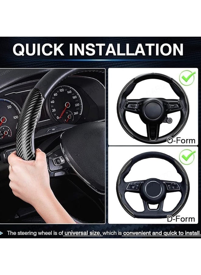 Universal Carbon Fiber Pattern Steering Wheel Cover Grip Pads HL-P65 Anti-Slip, Quick Installation, Comfortable Handle, Safe Driving Accessory for Cars, SUVs, Trucks, Compatible with Round & D-Shaped Steering Wheels - Image 5