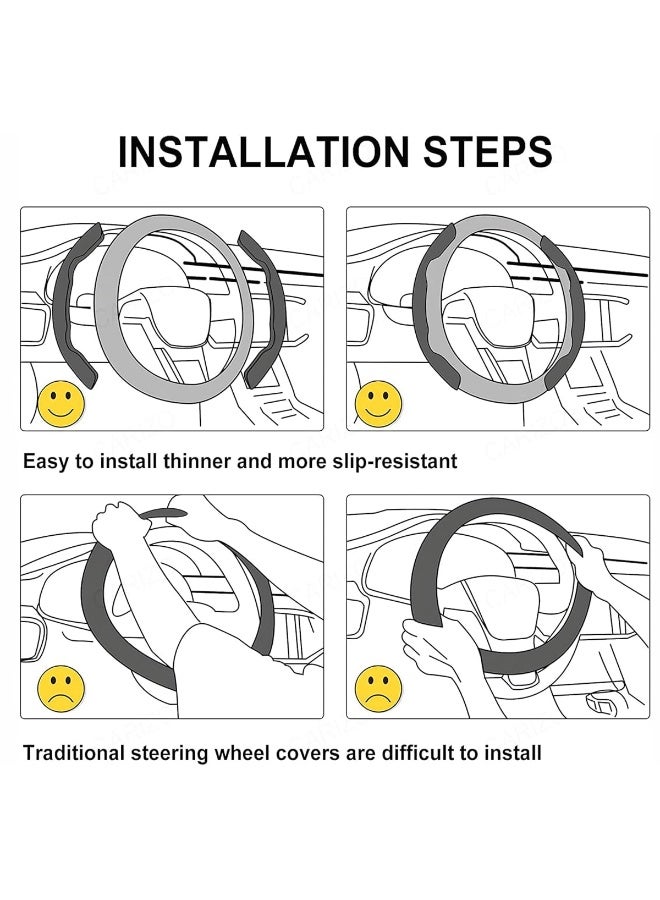 Universal Carbon Fiber Pattern Steering Wheel Cover Grip Pads HL-P65 Anti-Slip, Quick Installation, Comfortable Handle, Safe Driving Accessory for Cars, SUVs, Trucks, Compatible with Round & D-Shaped Steering Wheels - Image 4
