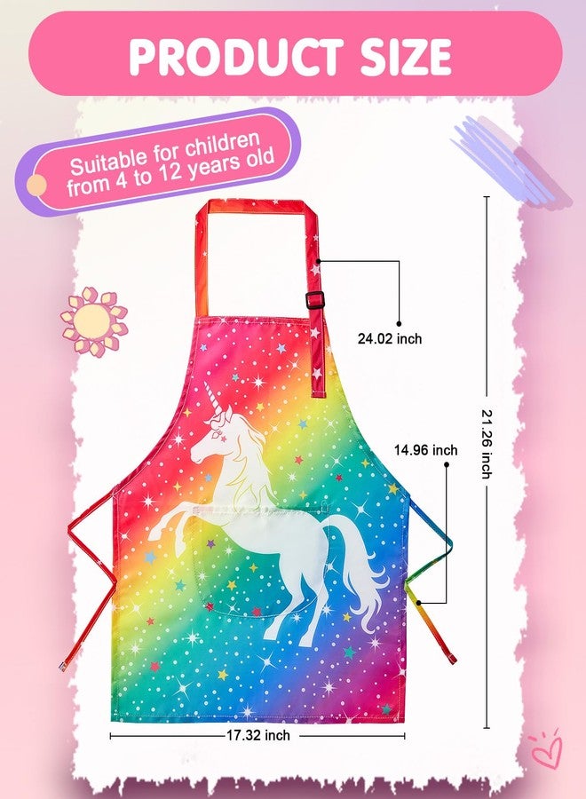Lictin 2 Pack Kids Apron for Girls Boys Aprons for Cooking, Waterproof Art Apron with Pockets for Kids Painting Cooking Baking (4-12 Years), Red Unicorn - Image 5