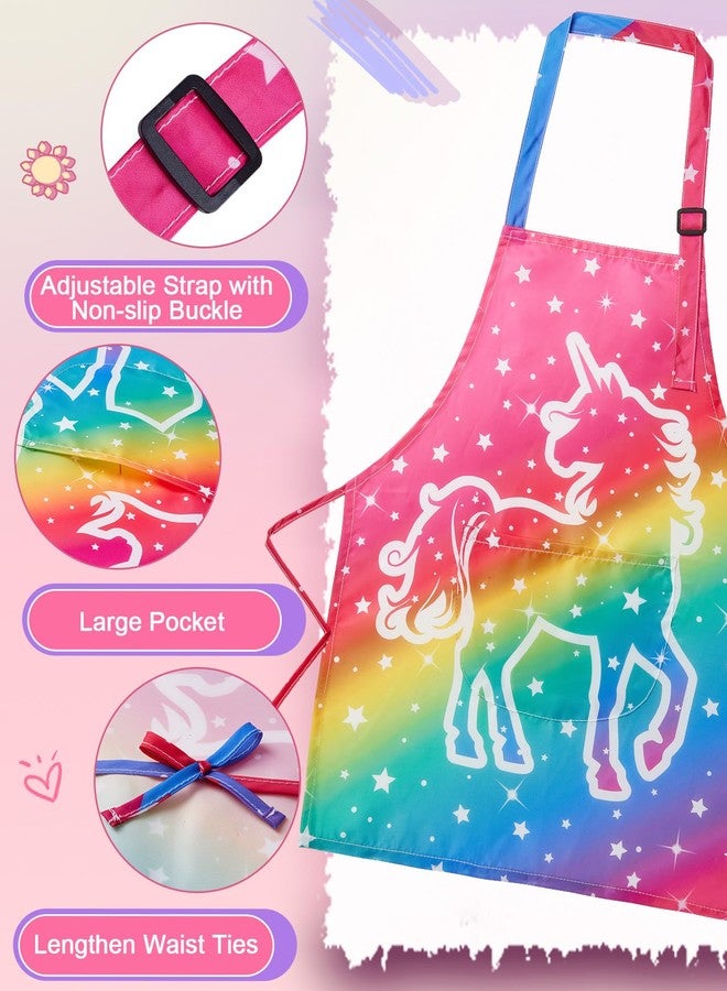 Lictin 2 Pack Kids Apron for Girls Boys Aprons for Cooking, Waterproof Art Apron with Pockets for Kids Painting Cooking Baking (4-12 Years), Red Unicorn - Image 4