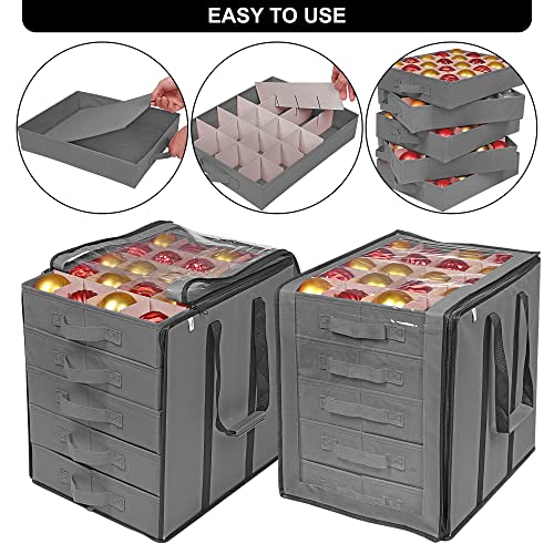 ProPik Christmas Ornament Storage Boxes with Dividers - 5 Separate Trays - Ornament Holder - Keeps 100 Holiday Ornaments - Durable Carrying Bag Handles Organizer Storage Box (Gray) - Image 3