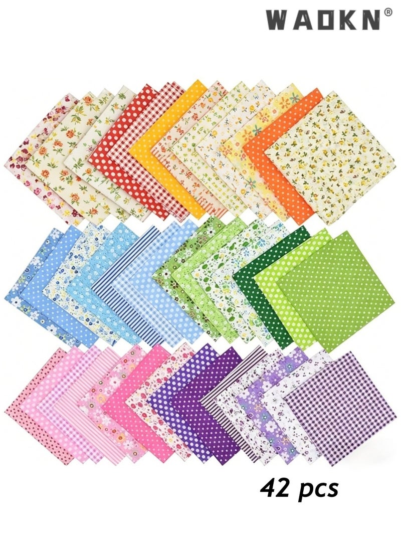 WAOKN 42Pcs Multicolor 25x25cm Cotton Fabric Squares, 100% Cotton Floral & Plant Print Pre-Cut Multi-Color Design Printed Floral Craft Fabric, DIY Quilting Patchwork Cloth for Sewing, Scrapbooking, Crafts, Spring Summer Style, 84x57 Yarn Count, 160x120 Density - Image 1
