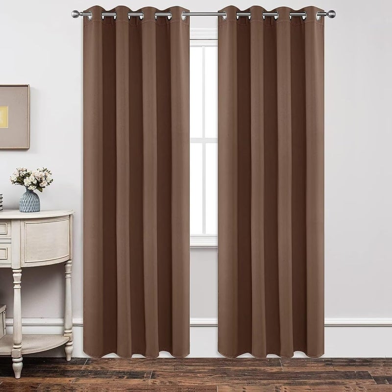 Joydeco Blackout Curtains 84 Inch Length 2 Panels Set, Thermal Insulated Long Curtains& Drapes 2 Burg, Room Darkening Grommet Drapes for Living Room Bedroom Window (W52 x L84 Inch, Brown) - Image 1