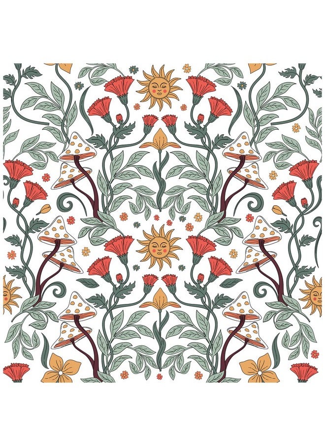HAOKHOME 933161 Floral Peel And Stick Wallpaper Boho Removable Wall Paper White/Green/Red Vinyl Stick On Wall Mural Decor 17.7In X 9.8Ft  - Image 1