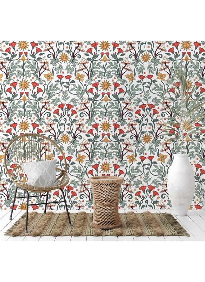 HAOKHOME 933161 Floral Peel And Stick Wallpaper Boho Removable Wall Paper White/Green/Red Vinyl Stick On Wall Mural Decor 17.7In X 9.8Ft  - Image 4