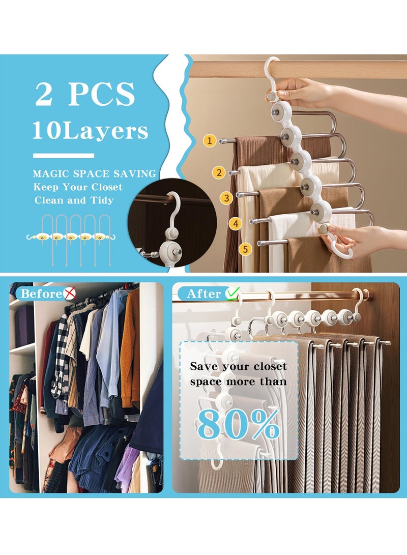 SYOSI Pants Hangers Space Saving, 2 Pack of Foldable Hangers PP Stainless Steel Jean Hangers for Closet Organization, Trouser Holder, Pant Organizer Hanger for Closet Space Saver  - Image 2