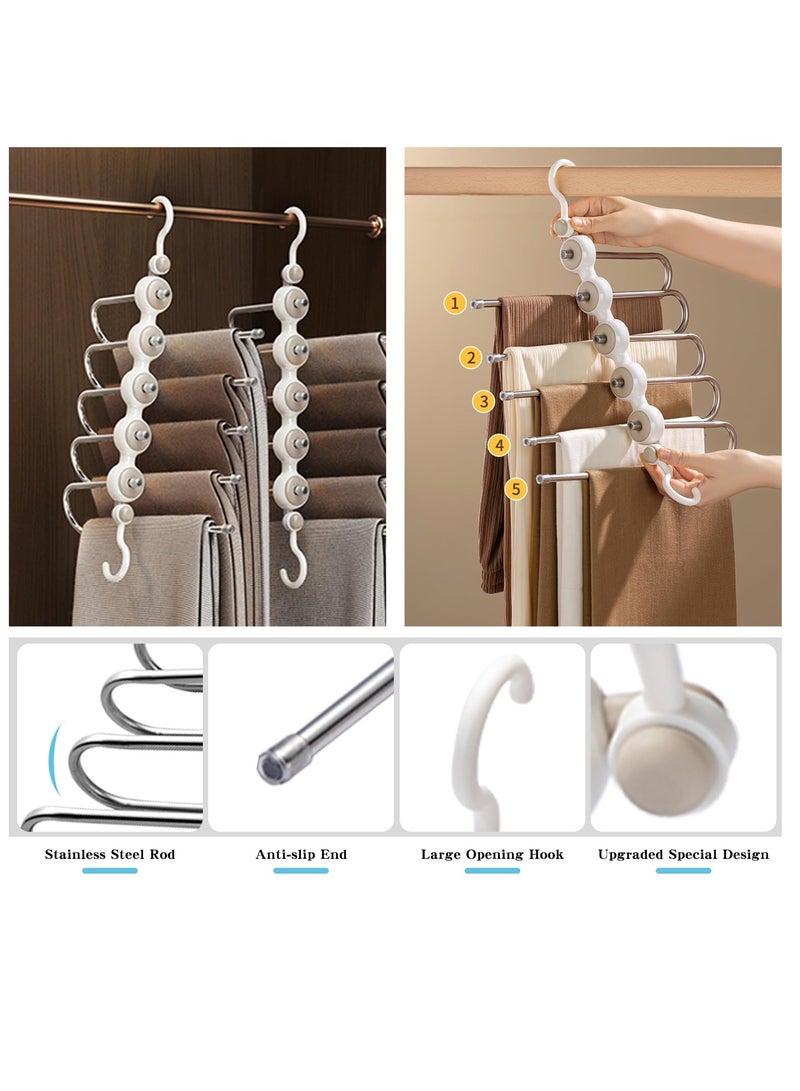 SYOSI Pants Hangers Space Saving, 2 Pack of Foldable Hangers PP Stainless Steel Jean Hangers for Closet Organization, Trouser Holder, Pant Organizer Hanger for Closet Space Saver  - Image 3