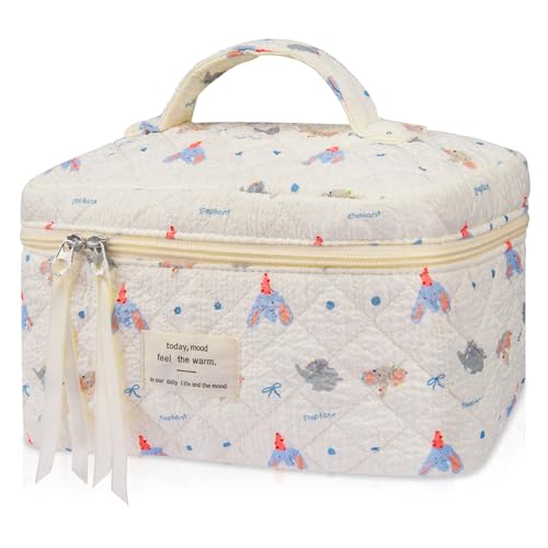 Gosect Large Makeup Bag Cute Cosmetic Bag for Women Girls Floral Coquette Aesthetic Toiletry Bag Travel Make Up Organizer Bag Small Elephant - Image 1