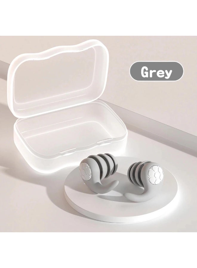 1Pair Triple-Layer Silicone Earplugs, Reusable, Comfort-Fit Ear Protection, with Powerful Noise Reduction, for Swimming,Sleeping, Studying, Work, Travel, Concerts, Meditation(Grey) - Image 1