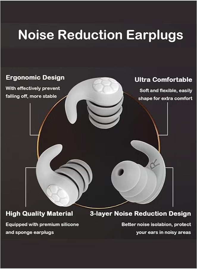 1Pair Triple-Layer Silicone Earplugs, Reusable, Comfort-Fit Ear Protection, with Powerful Noise Reduction, for Swimming,Sleeping, Studying, Work, Travel, Concerts, Meditation(Grey) - Image 2