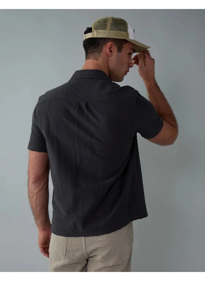 American Eagle AE Jacquard Textured Button-Up Polo Shirt