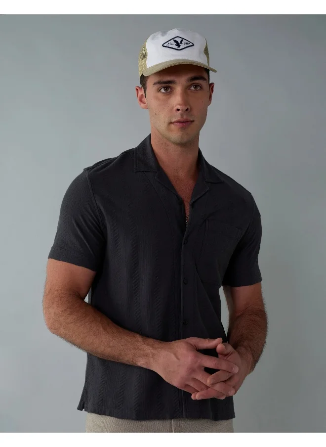 American Eagle AE Jacquard Textured Button-Up Polo Shirt