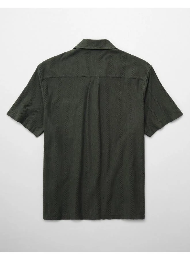 American Eagle AE Jacquard Textured Button-Up Polo Shirt