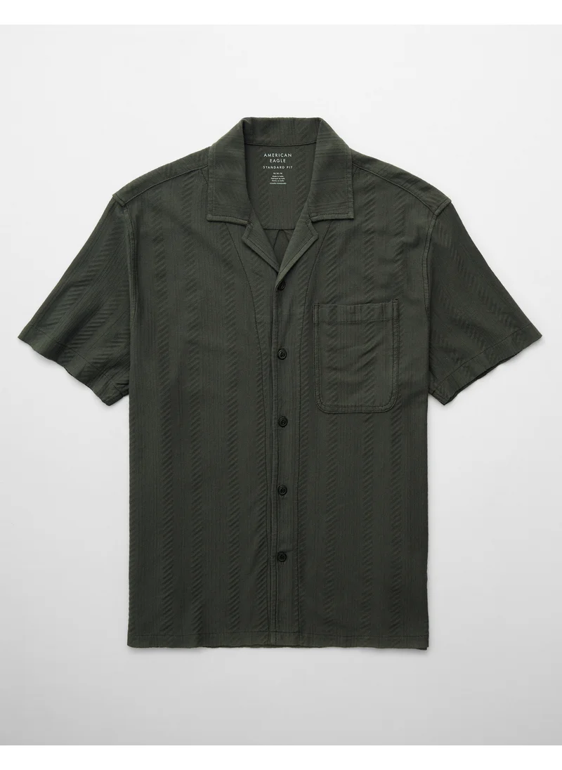 American Eagle AE Jacquard Textured Button-Up Polo Shirt