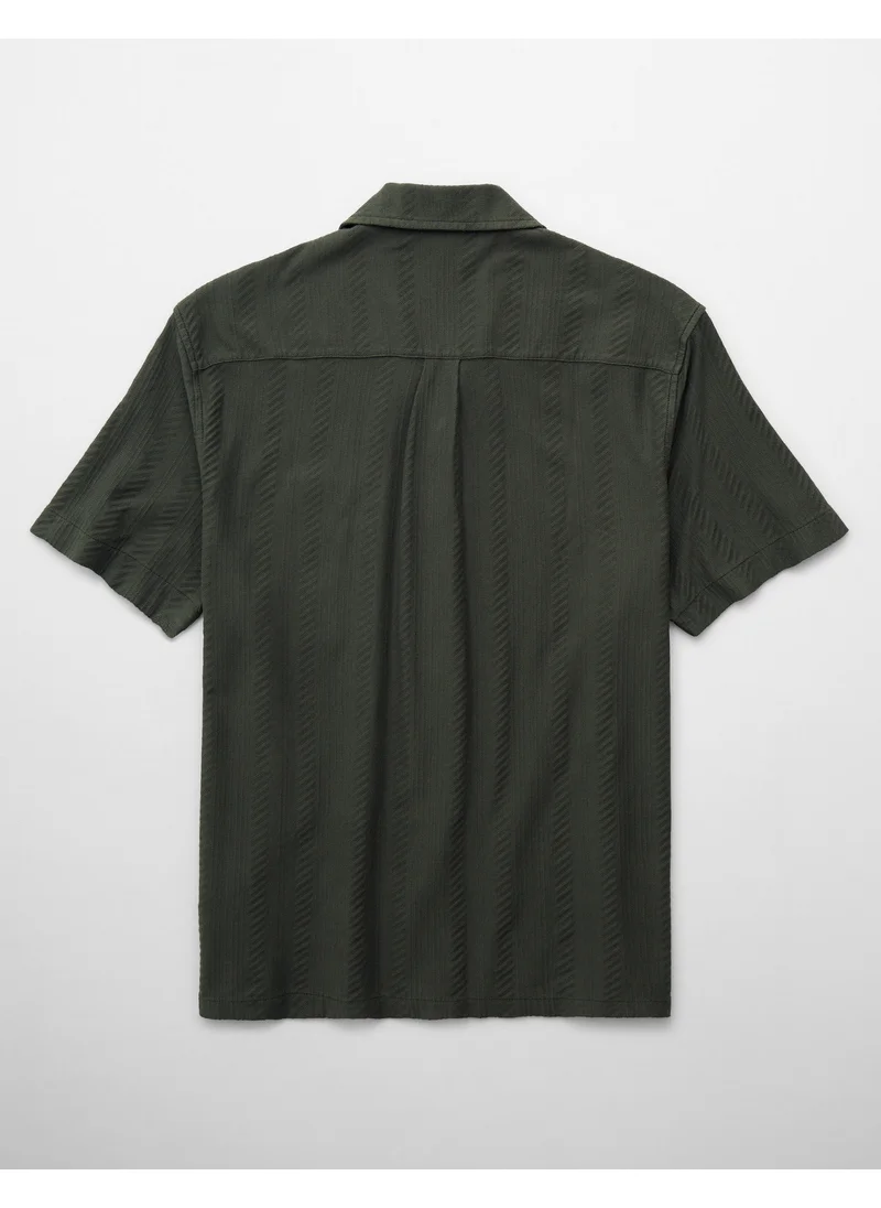 American Eagle AE Jacquard Textured Button-Up Polo Shirt
