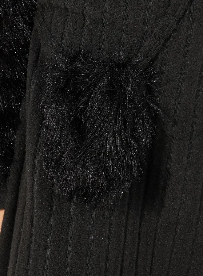 Styli Rib Knit Fuzzy Sleeve Dress with Sling Bag