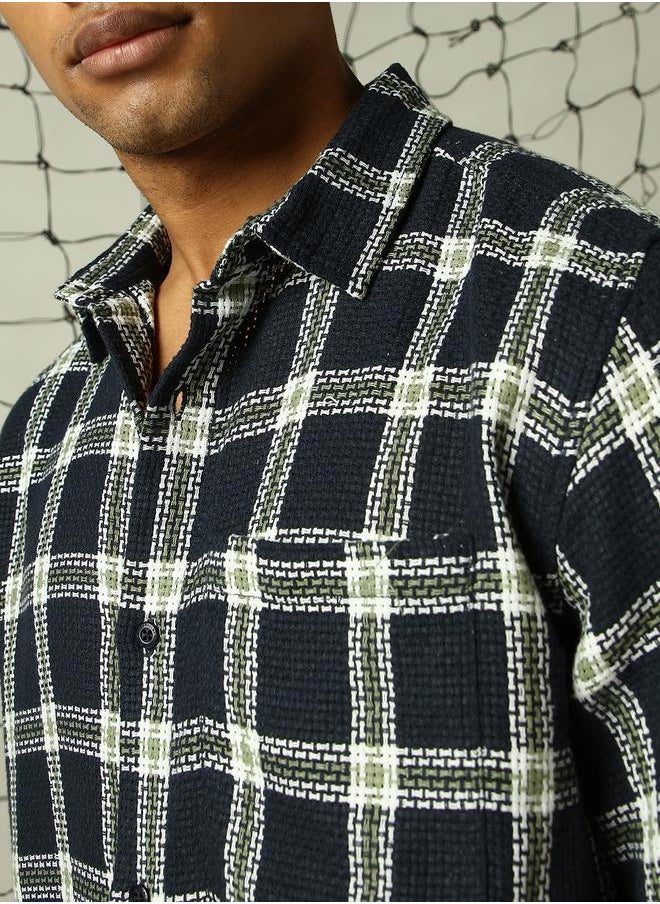 Hubberholme Men Woven Multicolor Half Sleeve Checkered Oversized Shirts with Spread Collar - Comfortable for Everyday Wear  - Image 4
