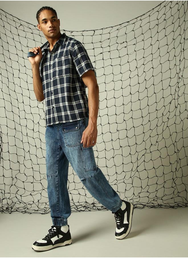 Hubberholme Men Woven Multicolor Half Sleeve Checkered Oversized Shirts with Spread Collar - Comfortable for Everyday Wear  - Image 5