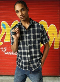 Hubberholme Men Woven Multicolor Half Sleeve Checkered Oversized Shirts with Spread Collar - Comfortable for Everyday Wear  - Image 1