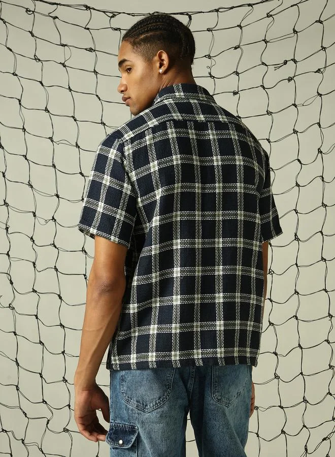 Hubberholme Men Woven Multicolor Half Sleeve Checkered Oversized Shirts with Spread Collar - Comfortable for Everyday Wear