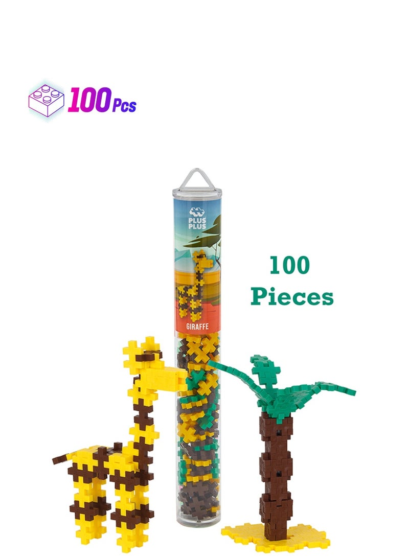 Plus-Plus 3D Animal Figure Building Block Set, 100 Mini Interlocking Puzzle Pieces, Fun Stem Toys For Kids - Giraffe Maker Tube  - Image 1