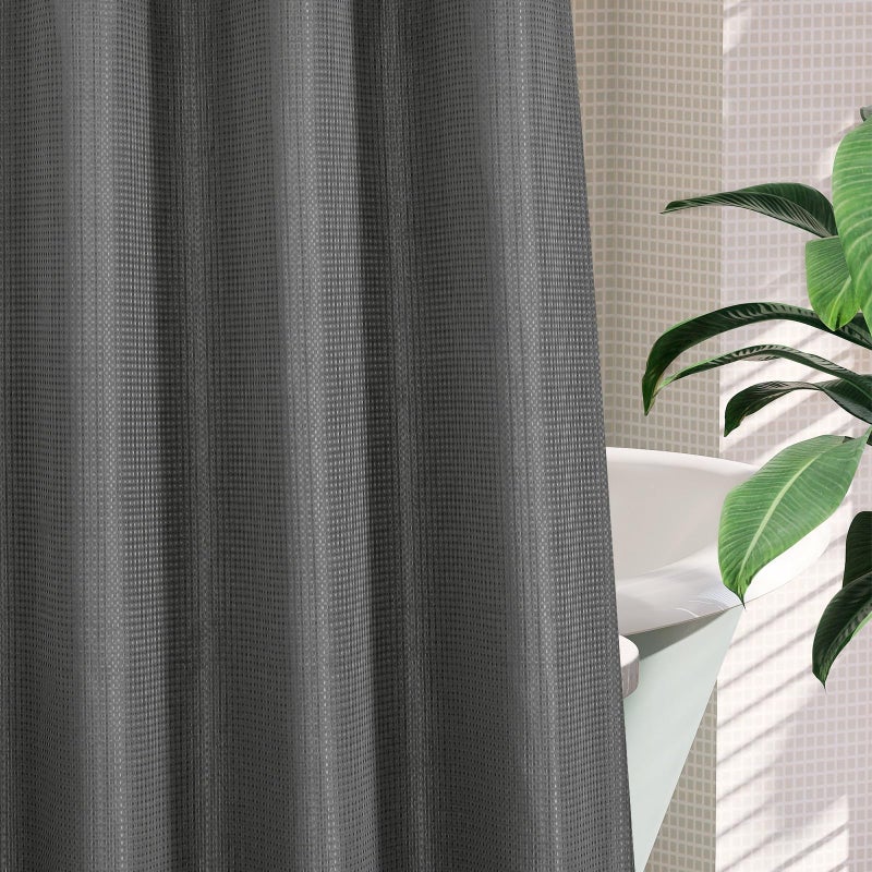 MitoVilla No Hooks Needed Extra Long Shower Curtain Set with Snap-in Liner  Grey 86 inch XL Heavyweight Waffle Fabric Cloth Shower Curtains for Modern Luxury Hotel & Spa Bathroom Decor  Charcoal Grey - Image 4
