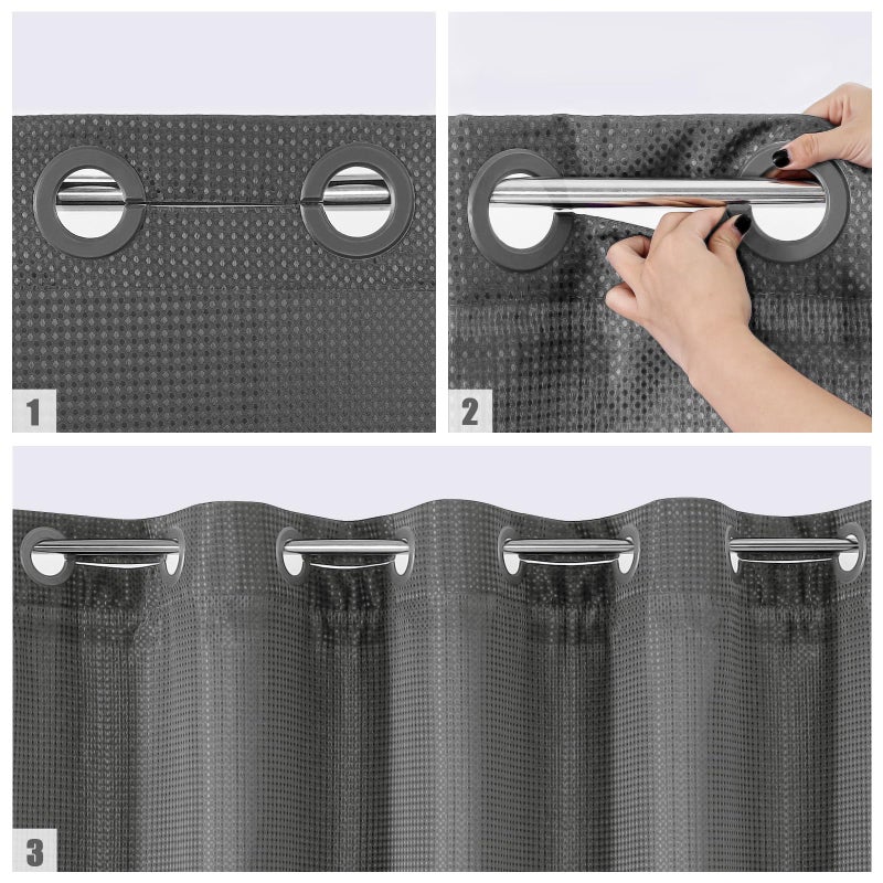 MitoVilla No Hooks Needed Extra Long Shower Curtain Set with Snap-in Liner  Grey 86 inch XL Heavyweight Waffle Fabric Cloth Shower Curtains for Modern Luxury Hotel & Spa Bathroom Decor  Charcoal Grey - Image 3