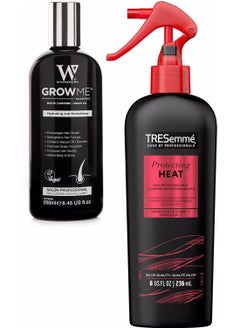 TRESEMME SH-CD Thermal Creations Hair Spray for Heat Protection from Blow Dryers and Ceramic Flat Irons + Grow Me Shampoo Enriched with Biotin, Caffeine and Argan Oil to Moisturize and Stimulate Hair Growth from Waterman's, 250 ml  - Image 1