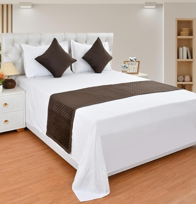 Hardeep 200TC Solid Quilted Velvet Bed Runner Scarf with Matching Cushion Covers/Slipcover Mattress Protector/Bed Linen Scarf/Decorative Set for Bedrooms/Hotel Rooms/Guest Rooms (Brown) - Image 1