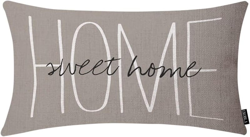 EKOBLA Home Sweet Square Throw Pillow Covers Rustic Chic Lumber Pillow Cases for Outdoor Square Couch Chair Cushion Cover Cotton Linen 12x20 Inches - Image 1