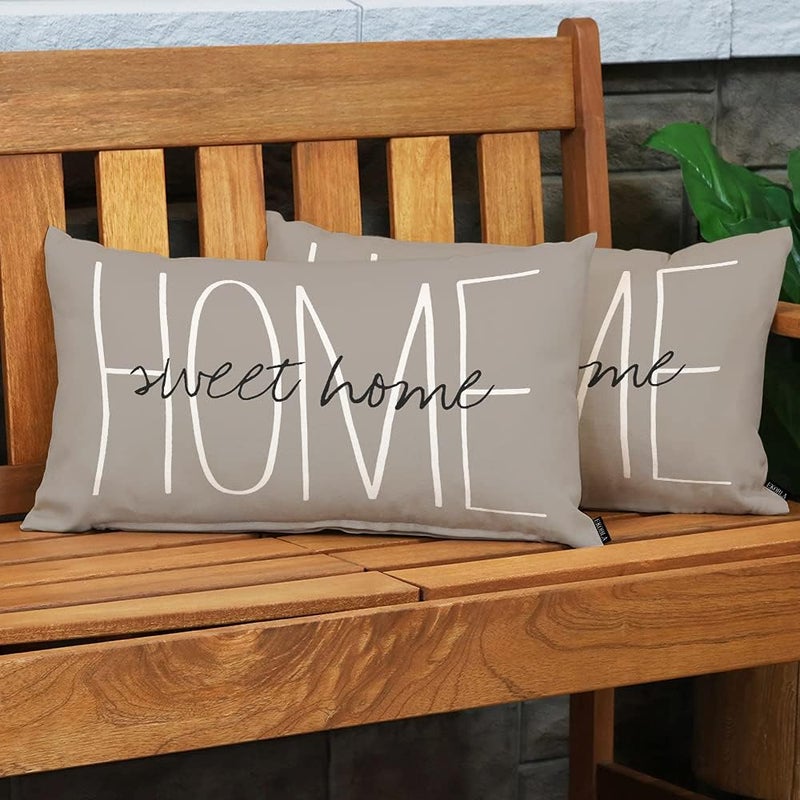 EKOBLA Home Sweet Square Throw Pillow Covers Rustic Chic Lumber Pillow Cases for Outdoor Square Couch Chair Cushion Cover Cotton Linen 12x20 Inches - Image 3