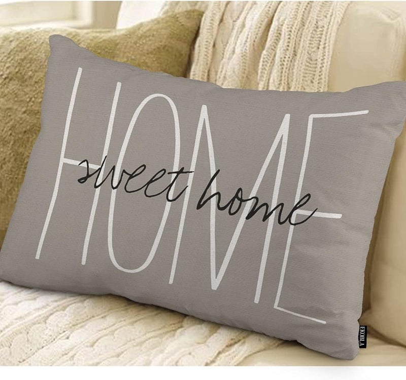 EKOBLA Home Sweet Square Throw Pillow Covers Rustic Chic Lumber Pillow Cases for Outdoor Square Couch Chair Cushion Cover Cotton Linen 12x20 Inches - Image 2