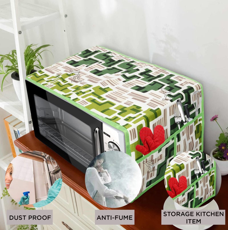 E-Retailer® Exclusive 3-Layered Polyester Combo Set of Appliances Cover (1 Pc. of Fridge Top Cover, 1 Pc. of Microwave Oven Top Cover and 1 Pc. Front Load Washing Machine Cover) (Color-Green, Design-Geometric, Set Contains-3 Pcs.) - Image 4