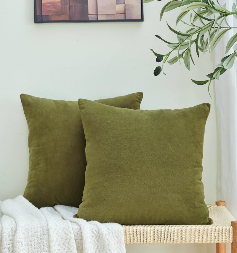 GriNeed Pack of 2 Olive Green Pillow Covers 20x20 Inch Decorative Throw Pillow Cover, Velvet Pillowcases for Couch Sofa Bed, Home Boho Decor, Modern Farmhouse Soft Cushion Covers - Image 5