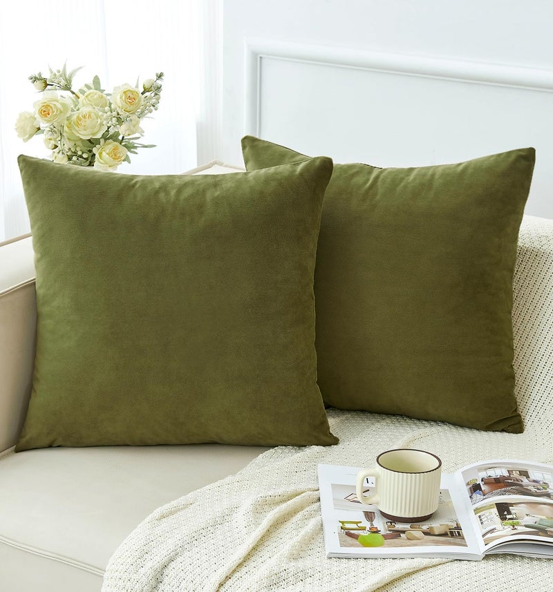GriNeed Pack of 2 Olive Green Pillow Covers 20x20 Inch Decorative Throw Pillow Cover, Velvet Pillowcases for Couch Sofa Bed, Home Boho Decor, Modern Farmhouse Soft Cushion Covers - Image 1