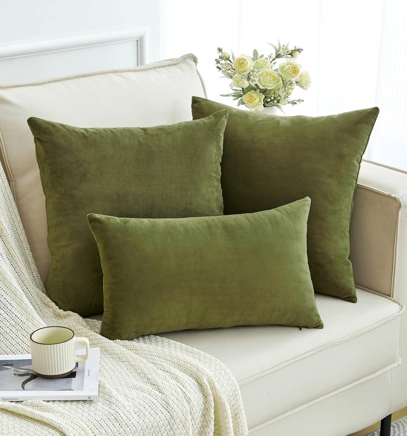 GriNeed Pack of 2 Olive Green Pillow Covers 20x20 Inch Decorative Throw Pillow Cover, Velvet Pillowcases for Couch Sofa Bed, Home Boho Decor, Modern Farmhouse Soft Cushion Covers - Image 4