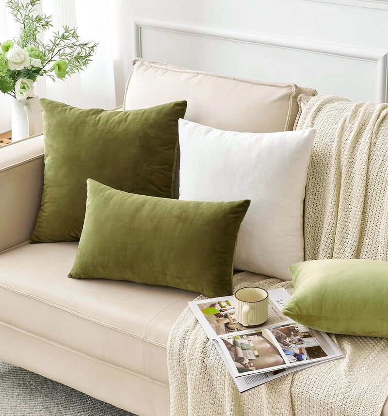 GriNeed Pack of 2 Olive Green Pillow Covers 20x20 Inch Decorative Throw Pillow Cover, Velvet Pillowcases for Couch Sofa Bed, Home Boho Decor, Modern Farmhouse Soft Cushion Covers - Image 3