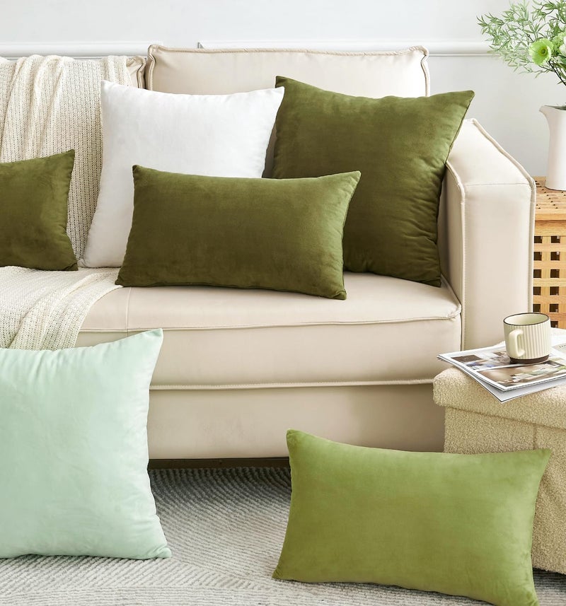 GriNeed Pack of 2 Olive Green Pillow Covers 20x20 Inch Decorative Throw Pillow Cover, Velvet Pillowcases for Couch Sofa Bed, Home Boho Decor, Modern Farmhouse Soft Cushion Covers - Image 2
