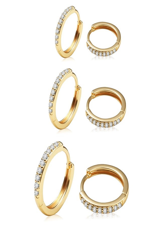 Gemsme 3 Pairs Gold Hoop Earrings -18K Gold Plated Huggie Hoop Earrings Cubic Zirconia Hypoallergenic Set for Women Men - Image 1