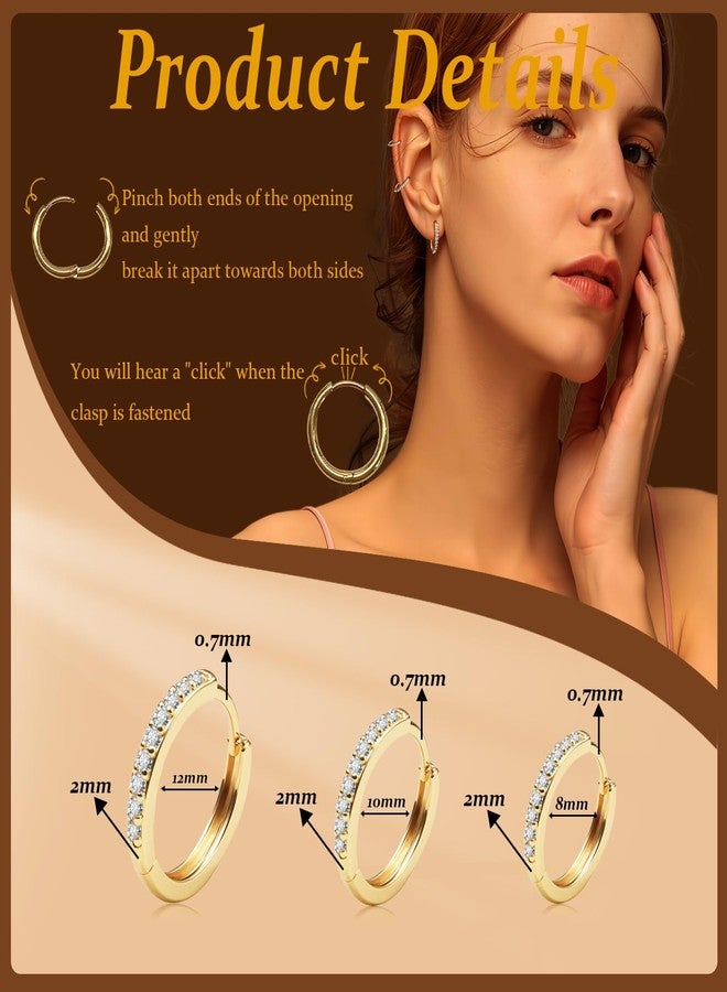 Gemsme 3 Pairs Gold Hoop Earrings -18K Gold Plated Huggie Hoop Earrings Cubic Zirconia Hypoallergenic Set for Women Men - Image 4