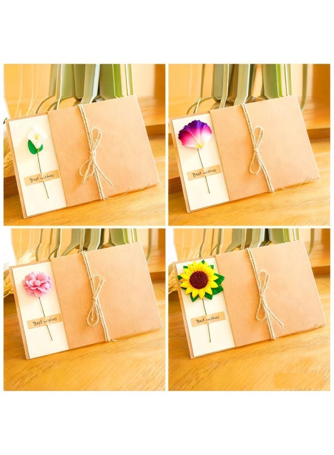 4 Packs Greeting Card,Brown Kraft 4 Floral Designs of Flowers Greeting Cards with Envelopes and Blank Note Cards for Friend (6.7*4.7 Inch) - Image 1