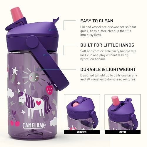 CamelBak Thrive Flip Straw Kids Water Bottle with Bite Valve Tritan Renew Unicorn Party 14oz - Image 3