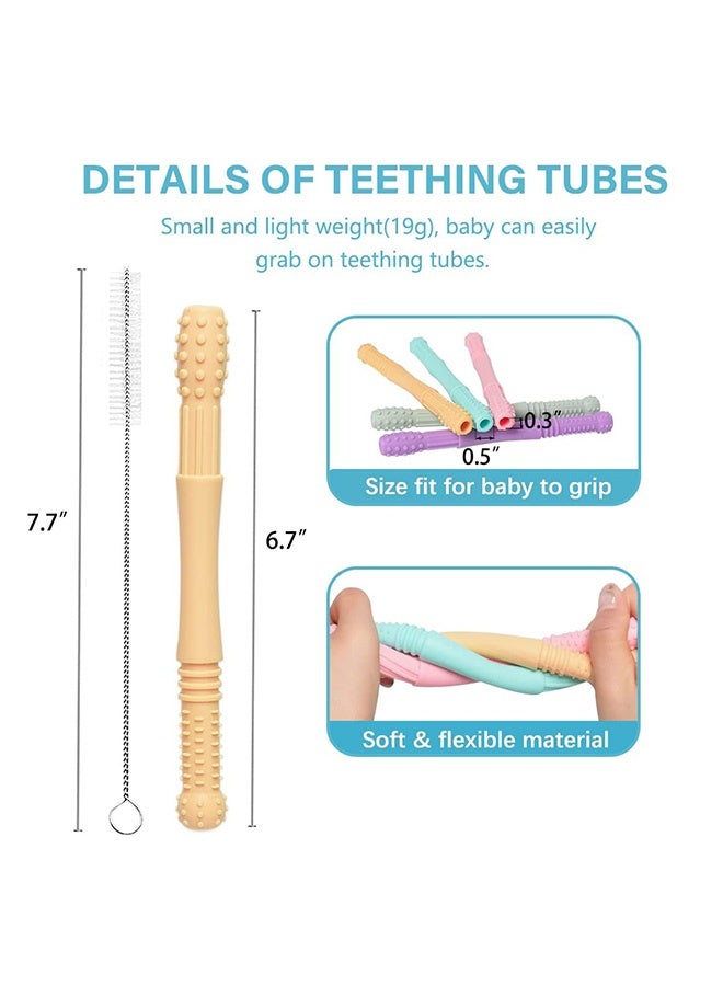 Peachjoy Baby Teething Toys, Teething Tubes, Silicone Baby Teether Toys, Teething Straw Sticks for Babies for Infants with a Cleaning Brush (5 Packs) - Image 5