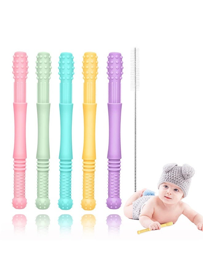 Peachjoy Baby Teething Toys, Teething Tubes, Silicone Baby Teether Toys, Teething Straw Sticks for Babies for Infants with a Cleaning Brush (5 Packs) - Image 1
